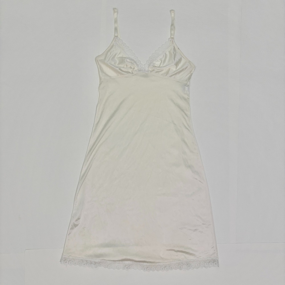 Vintage Coquette Full Slip Lace Trim Antron III Ballet Nylon Bridal Ivory - Picture 8 of 12